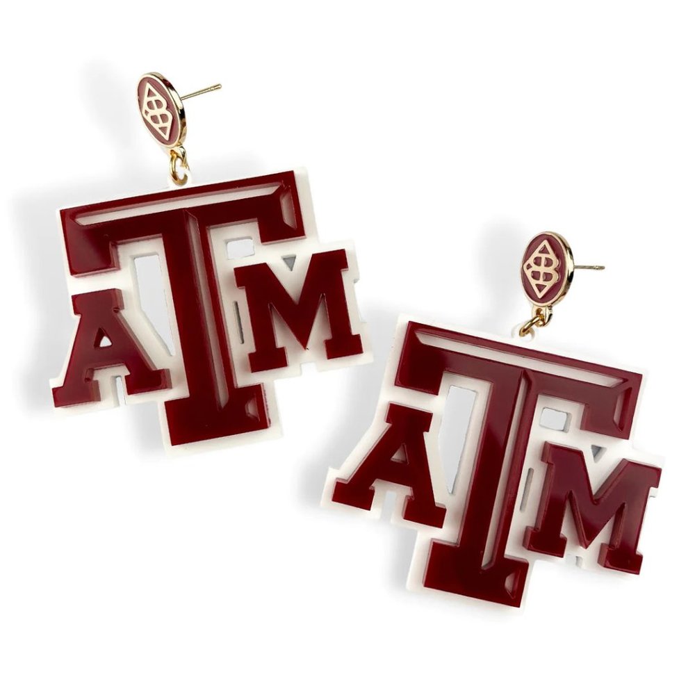NWT Brianna Cannon Texas A&M Maroon And White Logo Earrings